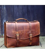 KALATING Personalized Handmade Real Leather Mens Briefcase Laptop Bag 15.6 Brown - $198.00