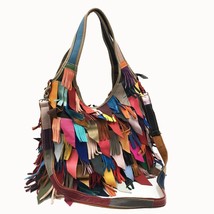 Multi Color Fringed Handbag Female Leather Big Capacity Oversize Slouch Bag Wome - £100.02 GBP