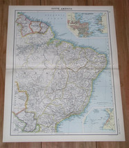 1912 Antique Map Of Brazil Rio De Janeiro Inset Map Guiana South America - £14.37 GBP