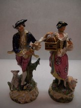 Vintage Set Of 2 Pope Signed Figurines Man Woman Colonial Dress Round Base - £76.54 GBP