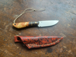7&quot; Damascus Steel Hunting Skinning Knife Composite Handle With Leather S... - $41.63 CAD