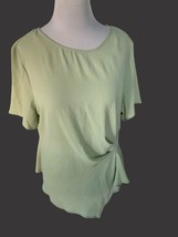 Vince Camuto Ladies Ss Green Fresh Aloe Ruched Mixed Media Blouse Nwt Size Large - £38.55 GBP