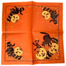 Vintage Halloween Crepe Paper Napkin 30s 40s Creepy Tree Black Cat Jol Scary - £23.72 GBP