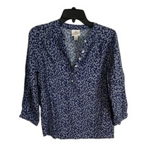 St Johns Bay Womens Shirt Adult Size Petite Small Blue Floral V Neck Lon... - $22.38
