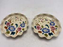 Dish Porcelain Fluted Rim Edge Floral Hand Painted European Pair 5.5&quot; Vi... - £15.09 GBP