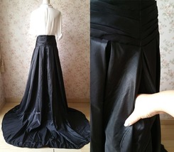 Black Pleated Taffeta Maxi Skirt Outfit Women Custom Plus Size Full Prom Skirt image 5