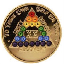 Rainbow Swarovski Crystal AA Medallion Gold Plated Sobriety Chip Year 1 - 56 - £13.42 GBP