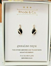 Kohl&#39;s Rhode &amp; Co. Women&#39;s Silver Plate Genuine Onyx Earrings Post Back New - £21.29 GBP