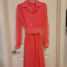 Vintage 1960&#39;s 1970&#39;s Jack Bryan Chiffon Long Sleeve Maxi Dress size 12 - $79.19