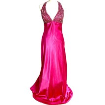 Sean Couture Halter Neck Rhinestone Ball Gown Pink Size Large Prom Plunging Back - £50.89 GBP