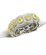 Eternity 4.02 TCW Natural Fancy Light Yellow Cushion Diamond 14k Wedding... - £11,045.62 GBP