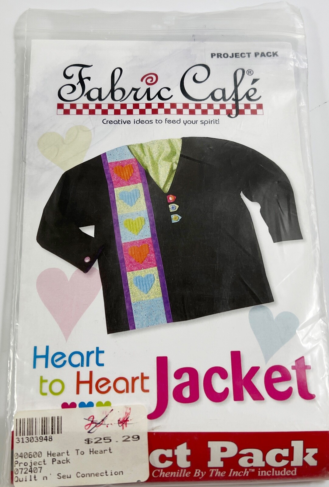 Project Pack Fabric Cafe Heart to Heart Jacket Pattern By Fran Morgan - $9.89
