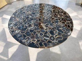 24&quot; Round Agate Stone Coffee Table Top Bedroom Side Table Luxurious Home Decor - £680.57 GBP