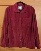 LL Bean Womens Corduroy Shirt / Jacket Size PL Large Petite Dark Red Button Down - £26.77 GBP