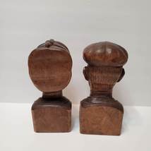 Hand Carved Wood Busts, J Alberdi Mid-Century Carving, Old Man & Woman, Bookends image 7