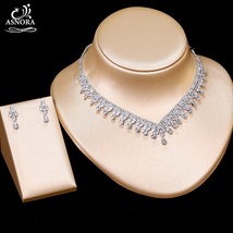 New Luxury Zircon Necklace and Earrings 2 Piece Set Female Engagement Jewelry Se - £39.34 GBP