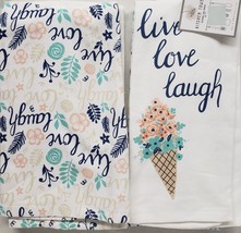 Set Of 2 Different Jumbo Kitchen Towels (18 X 28&quot;) Live,Love,Laugh &amp; Leaves, Hw - £11.86 GBP