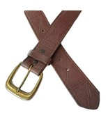 Brown Leather Southwest Tooled Belt 34&quot; 33-37 Full Grain Cowhide Made In... - £19.09 GBP