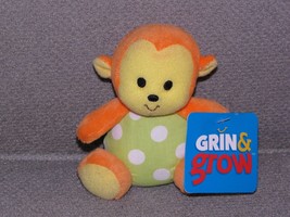 RARE Sassy Monkey Plush Rattle Soft Toy Lovey Green Orange Yellow Polka Dot 4&quot; - £18.98 GBP