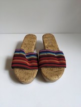 Catherine&#39;s Wedge Sandals Multicolor Womens Size 10w Rainbow Stripe Slides - £9.11 GBP