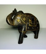 Elephant Figure Hand Carved Brass And Wooden Statue Decor India Style - £15.57 GBP