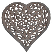 Decorative Cast Iron Trivet Ornate Floral Heart Flowers Hot Pad Kitchen 6.5&quot; W - £10.79 GBP