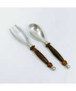 Salad Fork Spoon Amber Plastic Handle Glitter Interior Aluminum Ends Ret... - $34.60