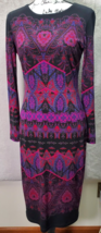 Vintage Maggy London Sheath Dress Womens 6 Multi Geo Print Long Sleeve Back Zip - £22.18 GBP