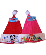 Set of Disney Mickey and Minnie Mouse Christmas Santa Hats Red 16&quot; Felt ... - £15.45 GBP
