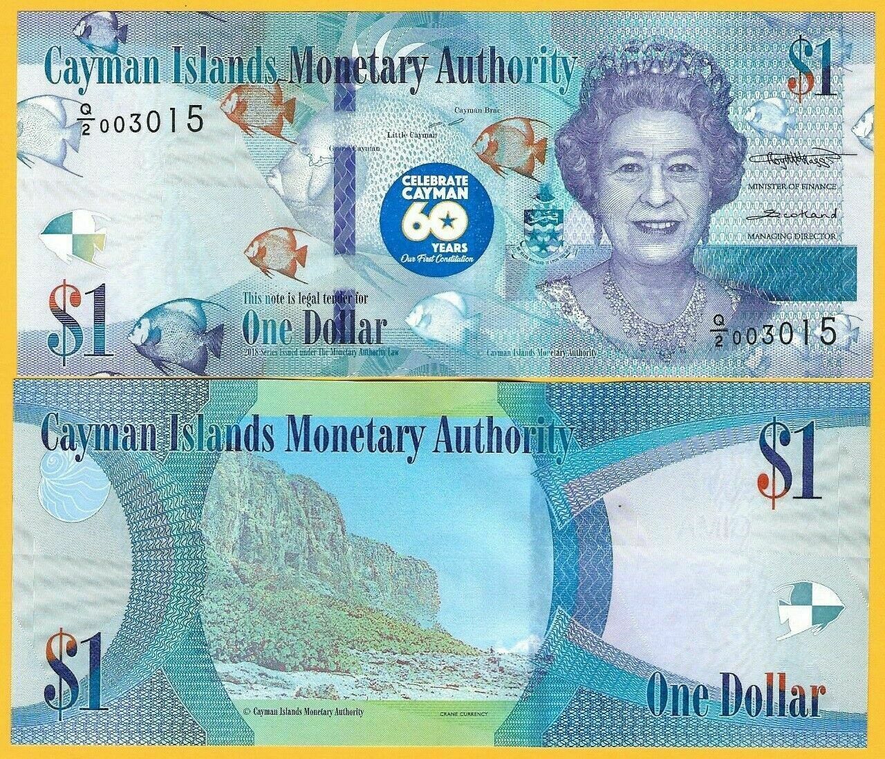 Cayman Is. 60th Anniv. of Constitution $1 gem unc mint note 2018 issued ... - $3.22