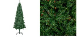 7&#39; Artificial Fir, Slim Christmas Tree with Stand, Pencil Tree, Green - £89.51 GBP
