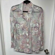 Sanctuary Floral Print Roll Tab Sleeve Boyfriend Shirt Split Peplum Hem Medium - £22.10 GBP