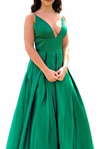 Spaghetti Straps Deep V Neck A Line Long Formal Prom Evening Dresses Green US 6