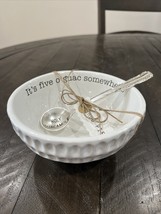 Mudpie Guacamole Dip Cup Set White Ceramic Bowl with Metal Spoon- NEW (U5) - $19.79