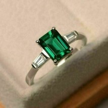 2.00Ct CZ Green Emerald Solitaire Engagement Ring 14K White Gold Plated - £91.68 GBP