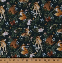 Cotton Woodland Animals Deer Bunnies Owls Forest Fabric Print by Yard D783.89 - £11.21 GBP