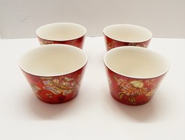 222 Fifth Gabrielle Red Floral Paisley Print Round Appetizer Nut Bowls Set of 4 - £32.47 GBP