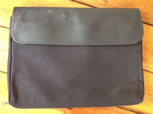 Primary image for Levenger Black Leather Nylon Laptop Case Sleeve Bag 14.5"x10" Made in England