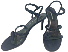 Ellen Tracy Black Satin Slingback Strappy Heels Size 8.5 Medium Made in Italy - £22.74 GBP