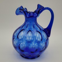 Rare Vintage Fenton Cobalt Blue Glass Royale Coin Dot Pitcher Applied Ha... - $39.59