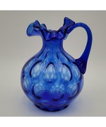 Rare Vintage Fenton Cobalt Blue Glass Royale Coin Dot Pitcher Applied Ha... - $54.04 CAD