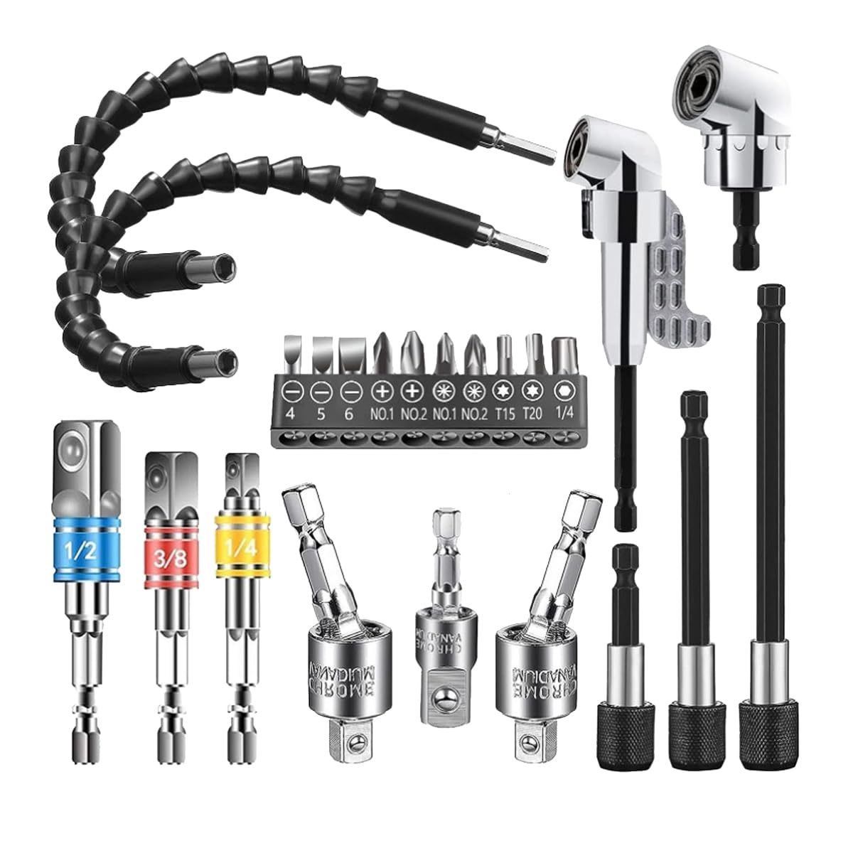 24 Pcs Flexible Drill Bit Extension Set 105° Right Angle Drill Attachmen... - $39.95