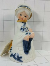 JASCO Collector Bells Royal Majestic sitting girl /w white coat &amp; blue b... - $6.95