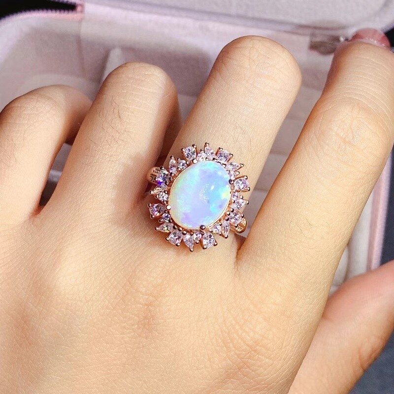 Fashion  Round Sun Flower Natural Gem Stone Ring 10*13mm Natural Multicolor Opal - £86.73 GBP