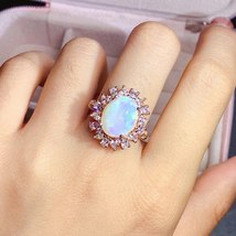 Ound sun flower natural gem stone ring 10 13mm natural multicolor opal ring s925 silver thumb200