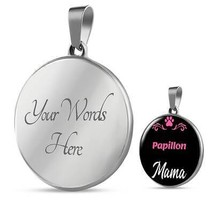 Papillon Mama Necklace Circle Pendant Stainless Steel or 18k Gold 18-22&quot; Dog Mo - £33.57 GBP+