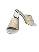 Avon Cushion Walk Slides Sandal Block Heel Womens 9 Beige Straw Weave Mules Shoe - £11.28 GBP