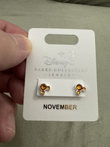 Disney Parks Mickey Mouse Faux Topaz November Birthstone Earrings Silver Color