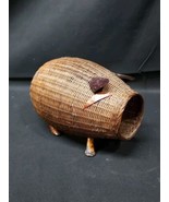 RARE Shanghai Handicrafts ? Wicker Rattan Pig Basket Figure - Mid Centur... - $23.12