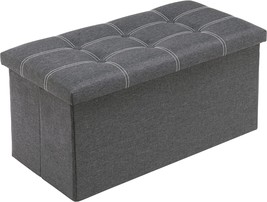 Youdesure Folding Storage Ottoman Bench For Living Room, 30&quot;, Grey Linen Fabric. - £38.35 GBP